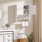 Meuble haut de salle de bain avec porte-serviettes, double porte et étagère réglable, blanc, pour buanderie ou arrière-cuisine