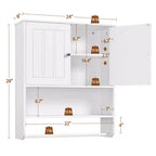 Meuble haut de salle de bain avec porte-serviettes, double porte et étagère réglable, blanc, pour buanderie ou arrière-cuisine