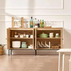 Armoire de rangement en rotin avec 4 portes magnétiques et étagères réglables, buffet pour couloir ou entrée, naturel