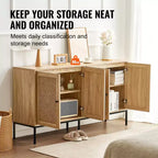 Armoire de rangement en rotin avec 4 portes magnétiques et étagères réglables, buffet pour couloir ou entrée, naturel