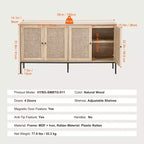 Armoire de rangement en rotin avec 4 portes magnétiques et étagères réglables, buffet pour couloir ou entrée, naturel