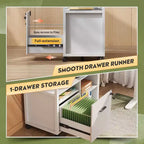 Meuble de rangement latéral verrouillable et support d'imprimante roulant avec étagère de rangement ouverte, Blanc