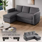Canapé convertible multifonctionnel en forme de L de 205 cm avec lit gigogne, dossier réglable et installation sans outils, en velours côtelé