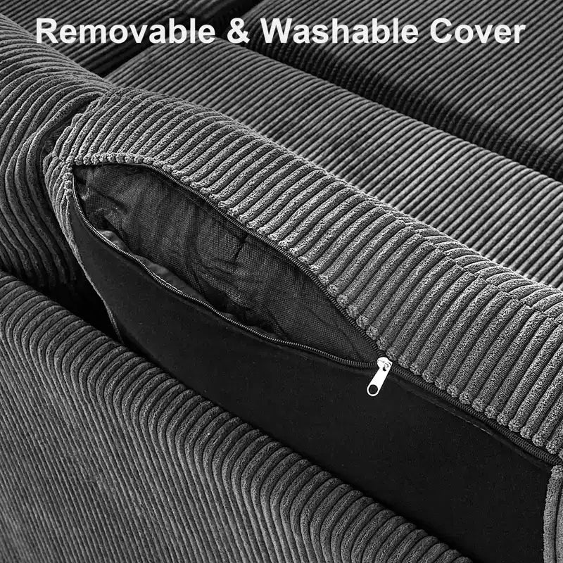 Canapé convertible multifonctionnel en forme de L de 205 cm avec lit gigogne, dossier réglable et installation sans outils, en velours côtelé