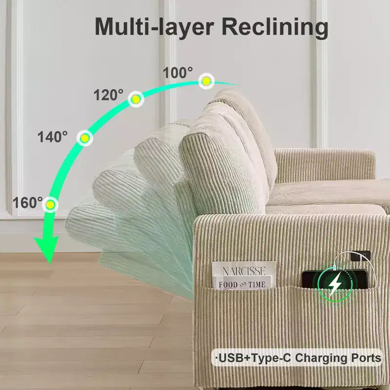 Canapé convertible multifonctionnel en forme de L de 205 cm avec lit gigogne, dossier réglable et installation sans outils, en velours côtelé