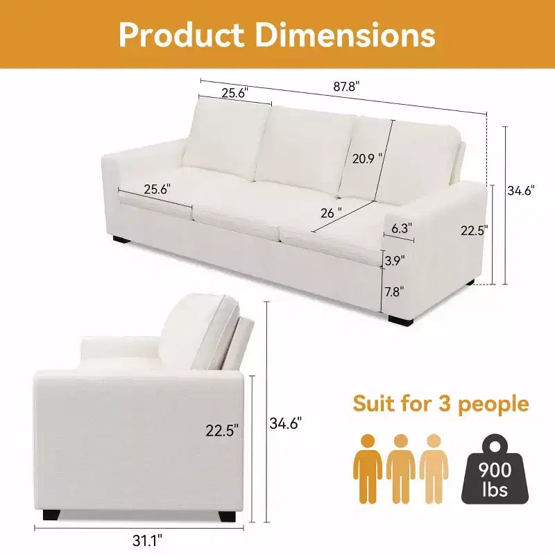 Canapé-lit moderne et profond pour salon avec 8 coussins, 226 cm