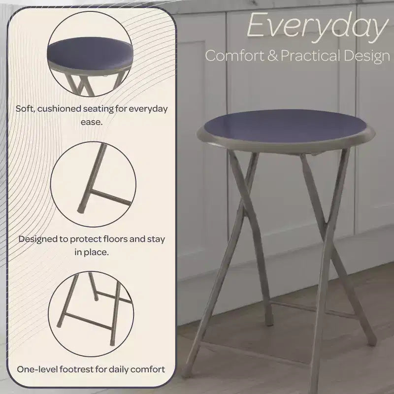 Tabouret pliant sans dossier de 45,7 cm (18 pouces) avec capacité de 102 kg (225 livres) pour la maison ou le bureau
