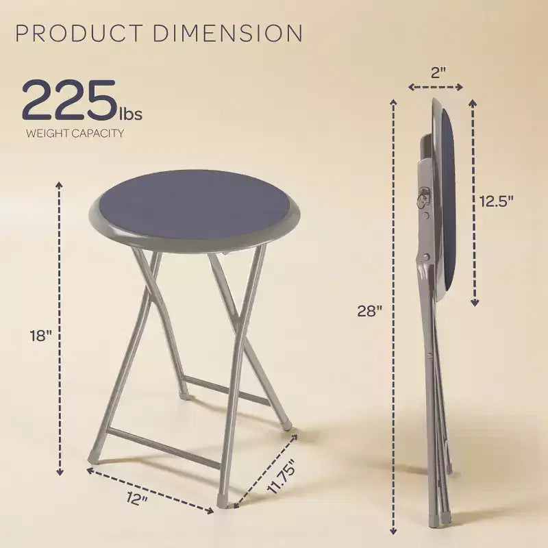 Tabouret pliant sans dossier de 45,7 cm (18 pouces) avec capacité de 102 kg (225 livres) pour la maison ou le bureau