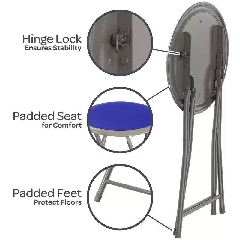 Tabouret pliant sans dossier de 45,7 cm (18 pouces) avec capacité de 102 kg (225 livres) pour la maison ou le bureau