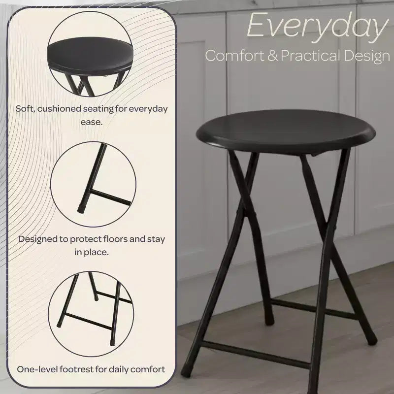 Tabouret pliant sans dossier de 45,7 cm (18 pouces) avec capacité de 102 kg (225 livres) pour la maison ou le bureau