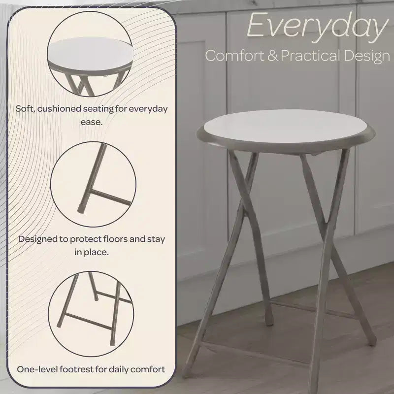 Tabouret pliant sans dossier de 45,7 cm (18 pouces) avec capacité de 102 kg (225 livres) pour la maison ou le bureau