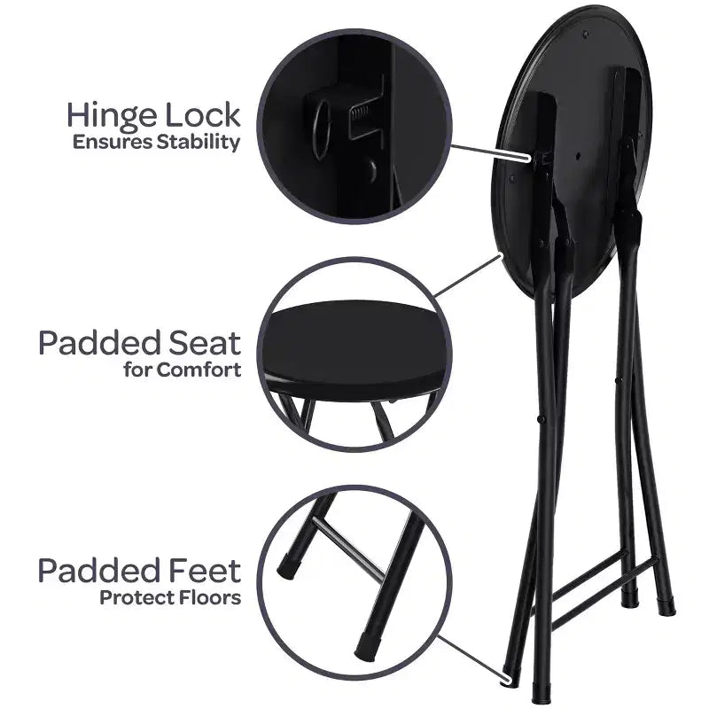 Tabouret pliant sans dossier de 45,7 cm (18 pouces) avec capacité de 102 kg (225 livres) pour la maison ou le bureau