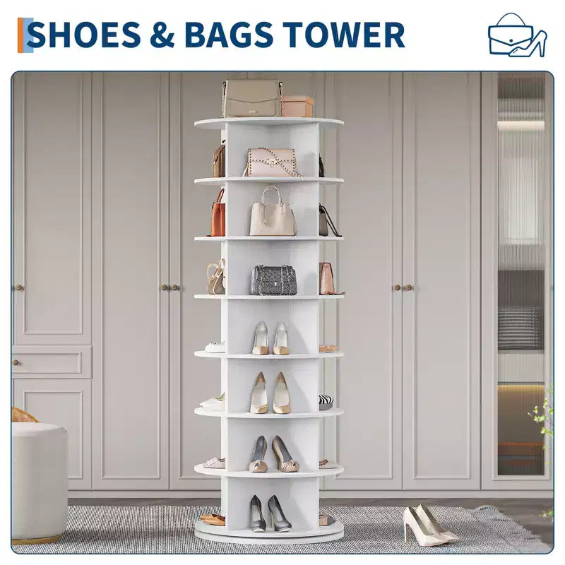 Organisateur de chaussures pivotant autoportant Tower 360, meuble à chaussures vertical, carrousel rond