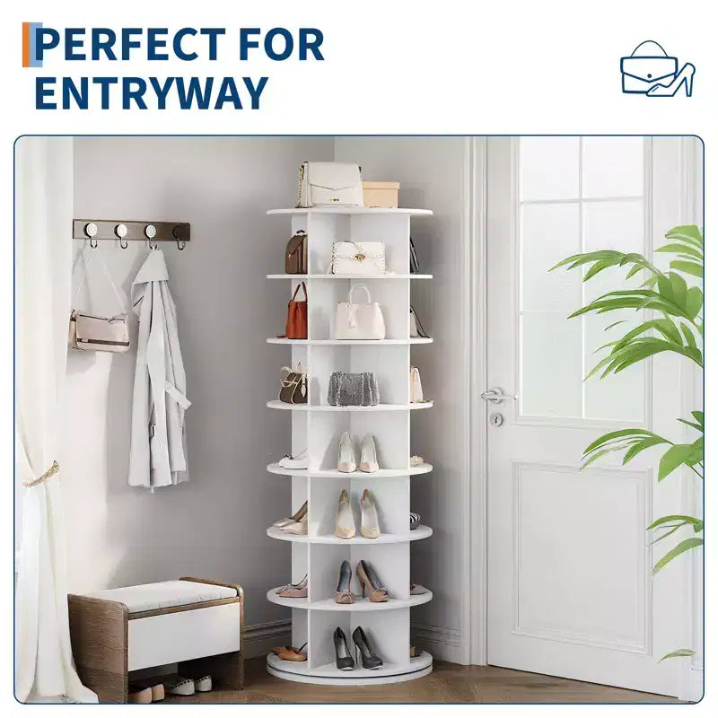 Organisateur de chaussures pivotant autoportant Tower 360, meuble à chaussures vertical, carrousel rond