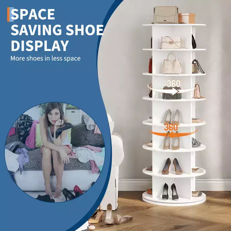 Organisateur de chaussures pivotant autoportant Tower 360, meuble à chaussures vertical, carrousel rond