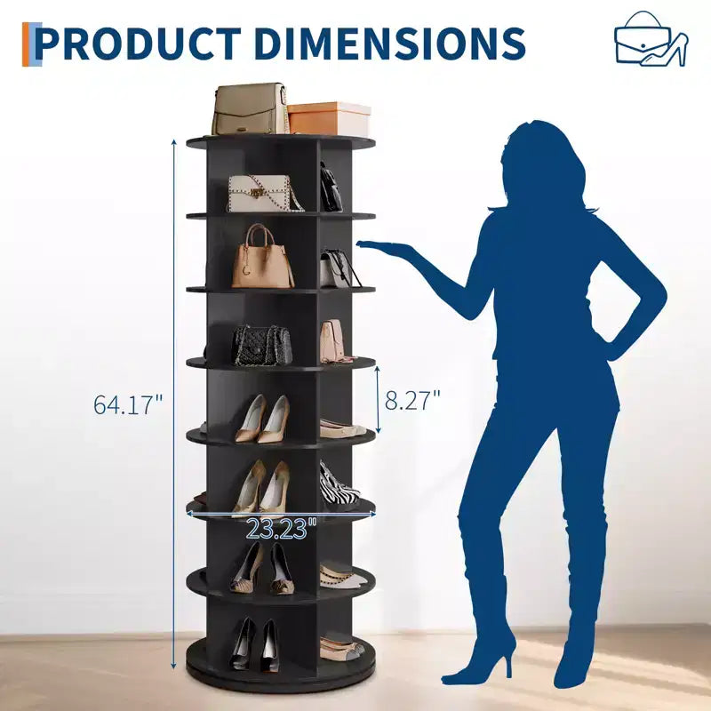 Organisateur de chaussures pivotant autoportant Tower 360, meuble à chaussures vertical, carrousel rond