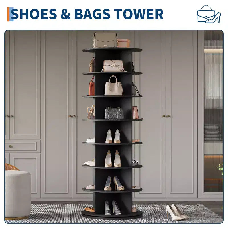 Organisateur de chaussures pivotant autoportant Tower 360, meuble à chaussures vertical, carrousel rond