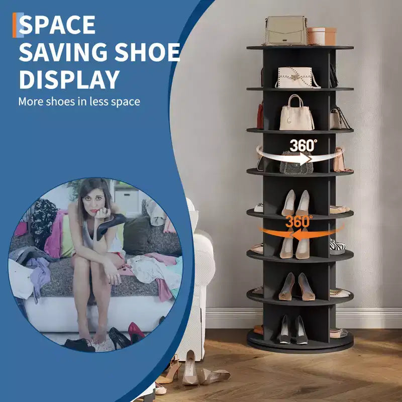Organisateur de chaussures pivotant autoportant Tower 360, meuble à chaussures vertical, carrousel rond