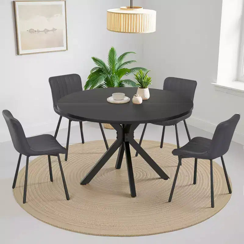 Table de salle à manger moderne de ferme ronde de 47 pouces pour 4 à 6 personnes, piètement en métal, plateau en bois naturel