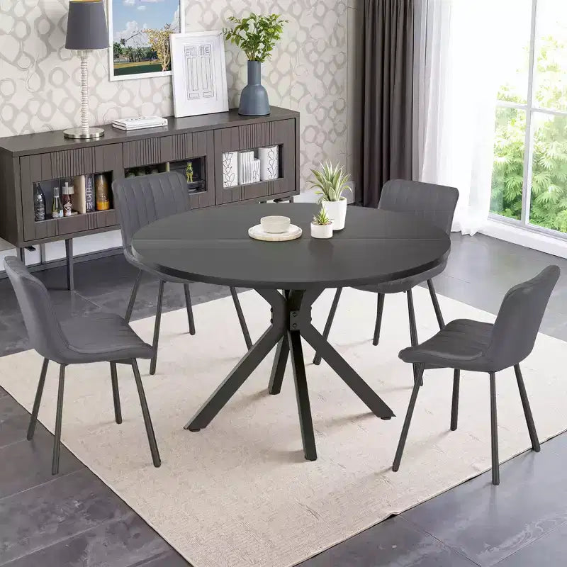 Table de salle à manger moderne de ferme ronde de 47 pouces pour 4 à 6 personnes, piètement en métal, plateau en bois naturel