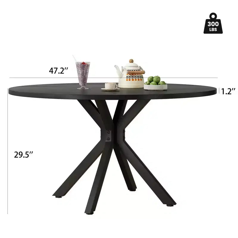 Table de salle à manger moderne de ferme ronde de 47 pouces pour 4 à 6 personnes, piètement en métal, plateau en bois naturel
