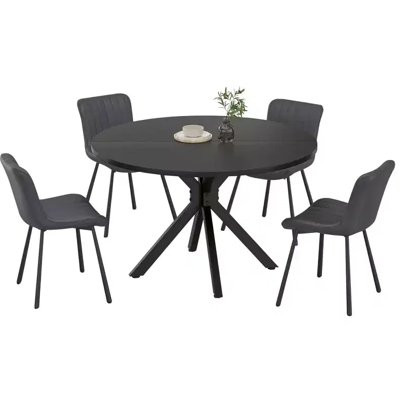 Table de salle à manger moderne de ferme ronde de 47 pouces pour 4 à 6 personnes, piètement en métal, plateau en bois naturel