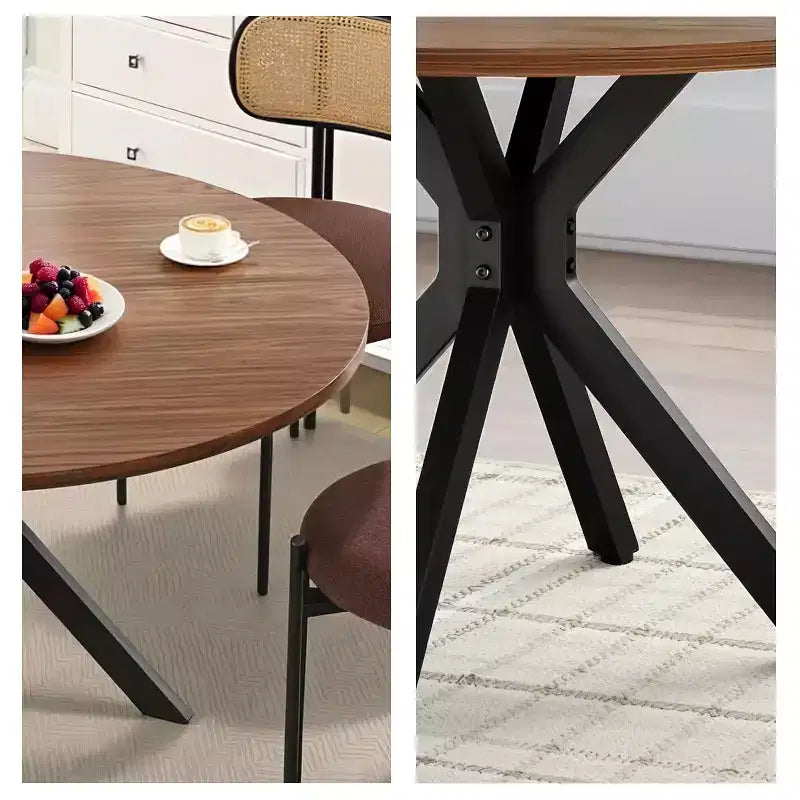 Table de salle à manger moderne de ferme ronde de 47 pouces pour 4 à 6 personnes, piètement en métal, plateau en bois naturel