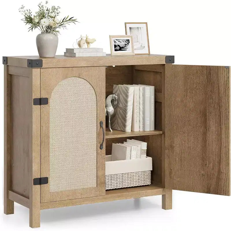 Buffet avec rangement, buffet de style ferme bohème doté d'étagères réglables et de poignées, adapté aux cuisines