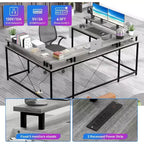 Bureau d'angle en U pour jeux vidéo, avec lumières LED et prises de courant, bureau d'ordinateur d'angle avec étagères de rangement, pour bureau à domicile