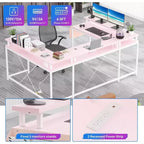 Bureau d'angle en U pour jeux vidéo, avec lumières LED et prises de courant, bureau d'ordinateur d'angle avec étagères de rangement, pour bureau à domicile