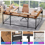 Bureau d'angle en U pour jeux vidéo, avec lumières LED et prises de courant, bureau d'ordinateur d'angle avec étagères de rangement, pour bureau à domicile