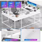 Bureau d'angle en U pour jeux vidéo, avec lumières LED et prises de courant, bureau d'ordinateur d'angle avec étagères de rangement, pour bureau à domicile