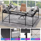 Bureau d'angle en U pour jeux vidéo, avec lumières LED et prises de courant, bureau d'ordinateur d'angle avec étagères de rangement, pour bureau à domicile