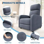 Fauteuil inclinable ergonomique simple, réglable, avec poche latérale, pour adultes, dossier haut, accoudoirs larges et assise rembourrée, pour salon