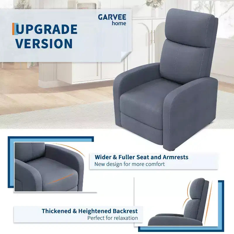 Fauteuil inclinable ergonomique simple, réglable, avec poche latérale, pour adultes, dossier haut, accoudoirs larges et assise rembourrée, pour salon