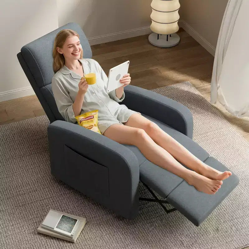 Fauteuil inclinable ergonomique simple, réglable, avec poche latérale, pour adultes, dossier haut, accoudoirs larges et assise rembourrée, pour salon