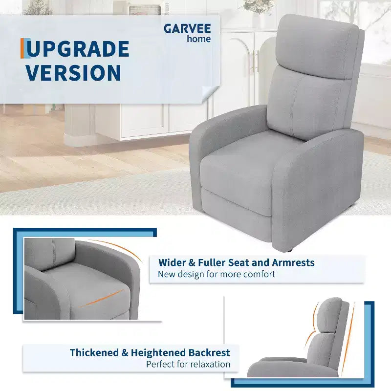 Fauteuil inclinable ergonomique simple, réglable, avec poche latérale, pour adultes, dossier haut, accoudoirs larges et assise rembourrée, pour salon