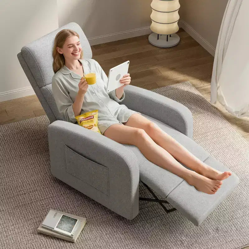 Fauteuil inclinable ergonomique simple, réglable, avec poche latérale, pour adultes, dossier haut, accoudoirs larges et assise rembourrée, pour salon