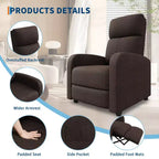 Fauteuil inclinable ergonomique simple, réglable, avec poche latérale, pour adultes, dossier haut, accoudoirs larges et assise rembourrée, pour salon