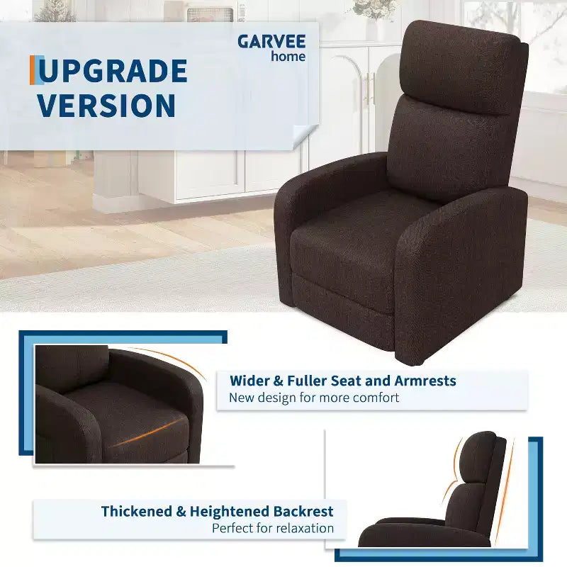 Fauteuil inclinable ergonomique simple, réglable, avec poche latérale, pour adultes, dossier haut, accoudoirs larges et assise rembourrée, pour salon