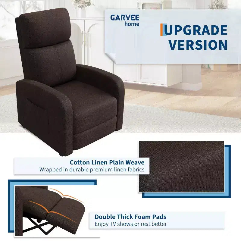Fauteuil inclinable ergonomique simple, réglable, avec poche latérale, pour adultes, dossier haut, accoudoirs larges et assise rembourrée, pour salon