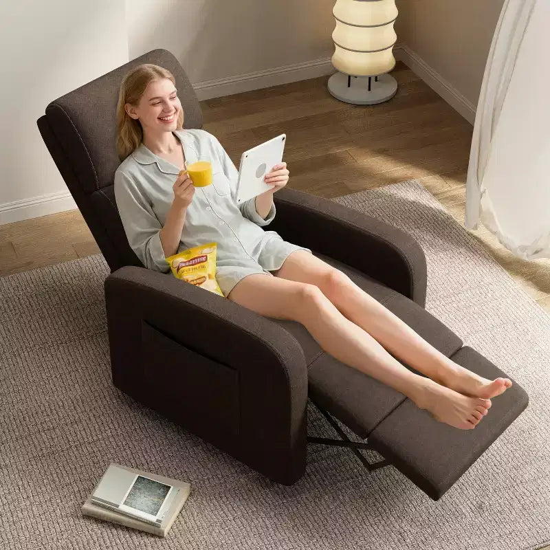 Fauteuil inclinable ergonomique simple, réglable, avec poche latérale, pour adultes, dossier haut, accoudoirs larges et assise rembourrée, pour salon