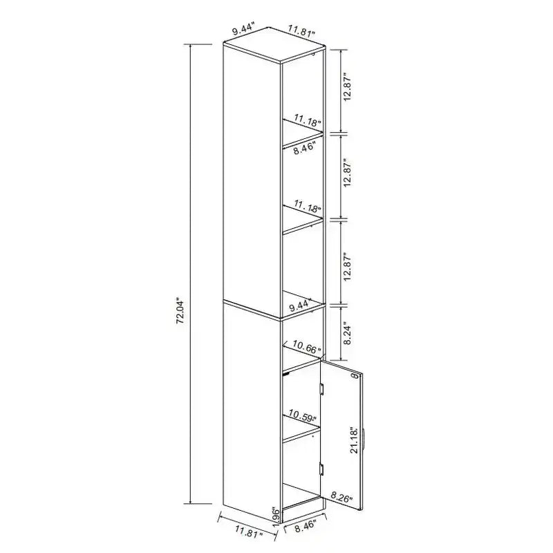 Meuble de rangement haut et étroit de 183 cm avec étagères réglables pour salon ou bureau
