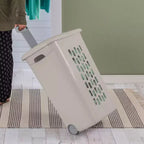 Panier à linge à roulettes avec couvercle et poignée, gris, lot de 3