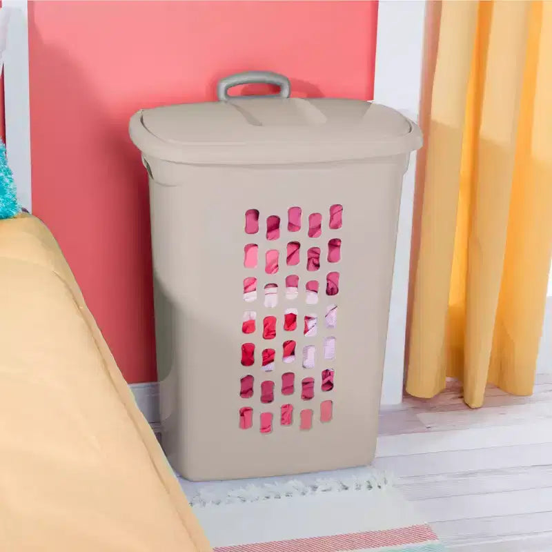 Panier à linge à roulettes avec couvercle et poignée, gris, lot de 3