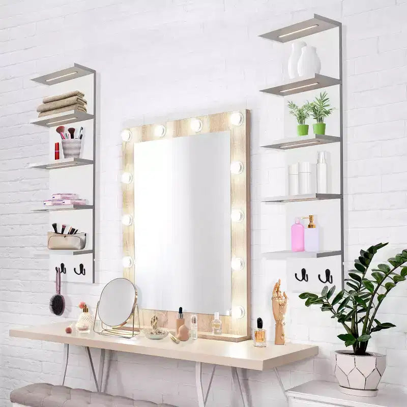 Étagère murale flottante à 5 niveaux avec lumières LED, décoration intérieure et organisateur de rangement