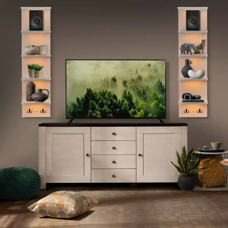 Étagère murale flottante à 5 niveaux avec lumières LED, décoration intérieure et organisateur de rangement