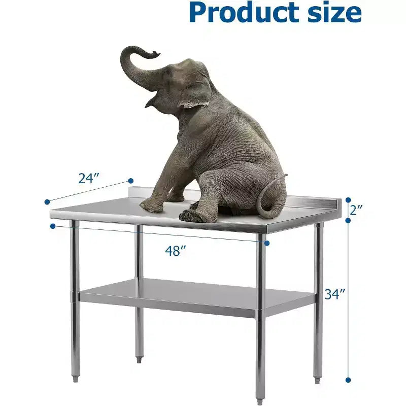 Table en acier inoxydable, table de préparation commerciale en métal robuste avec étagères ouvertes pour cuisines de restaurant, maison, hôtels, préparation des aliments