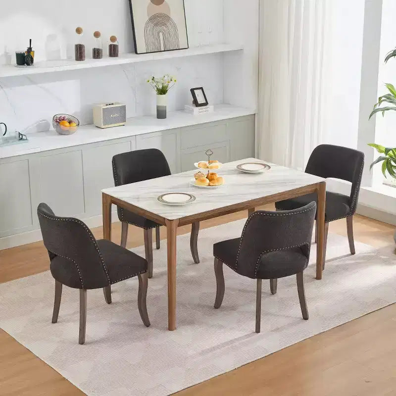 Lot de 2 chaises de salle à manger modernes rembourrées avec dossier incurvé et pieds en bois