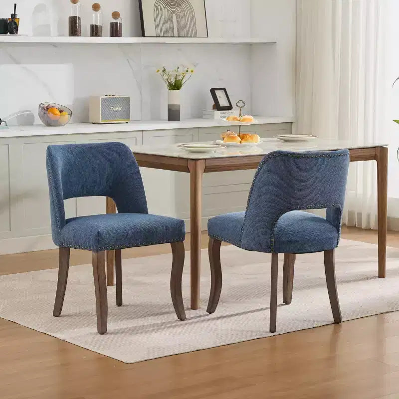 Lot de 2 chaises de salle à manger modernes rembourrées avec dossier incurvé et pieds en bois